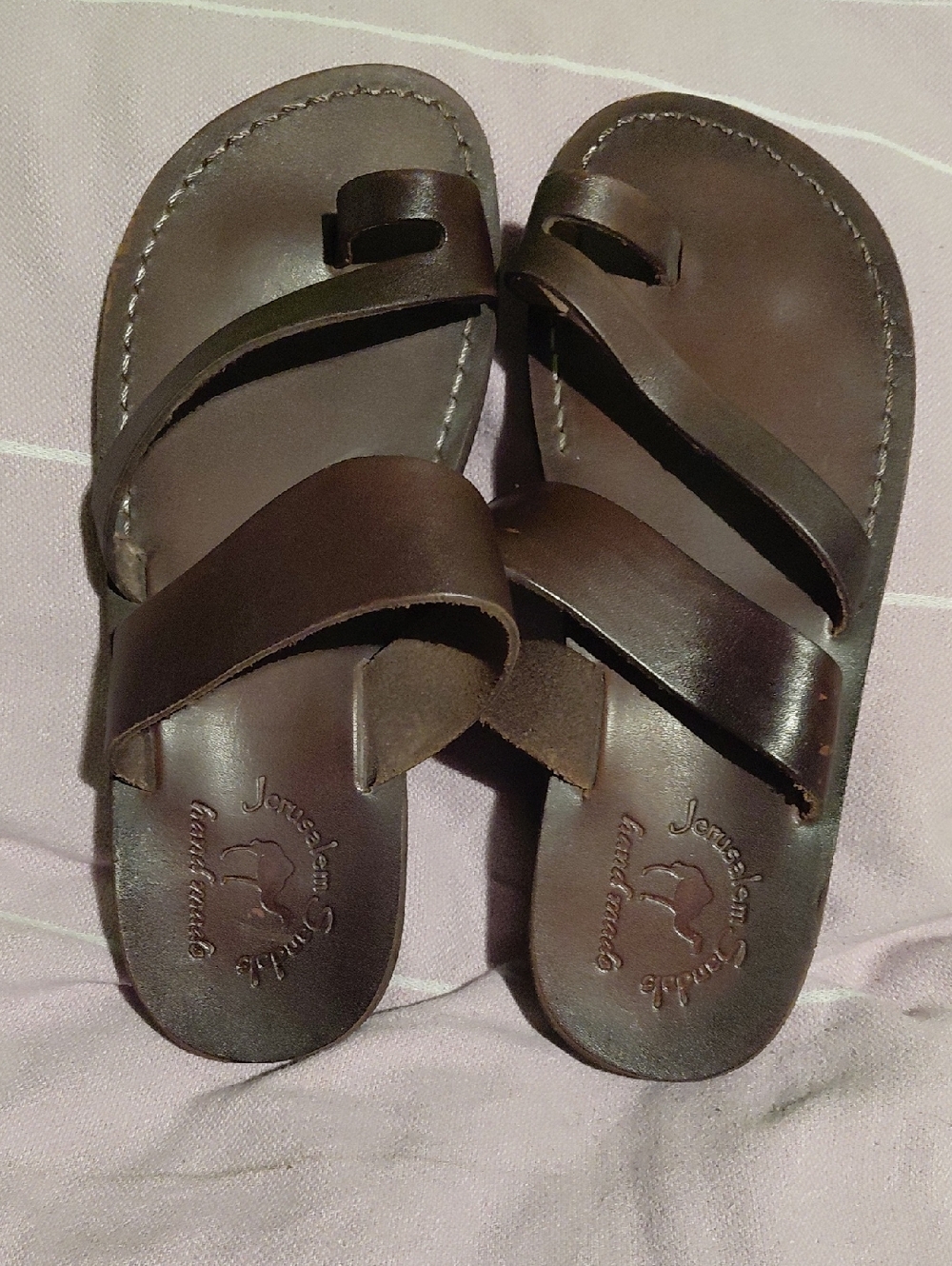 Jerusalem Handcrafted Men’s Leather Slide Sandals - Dark Brown